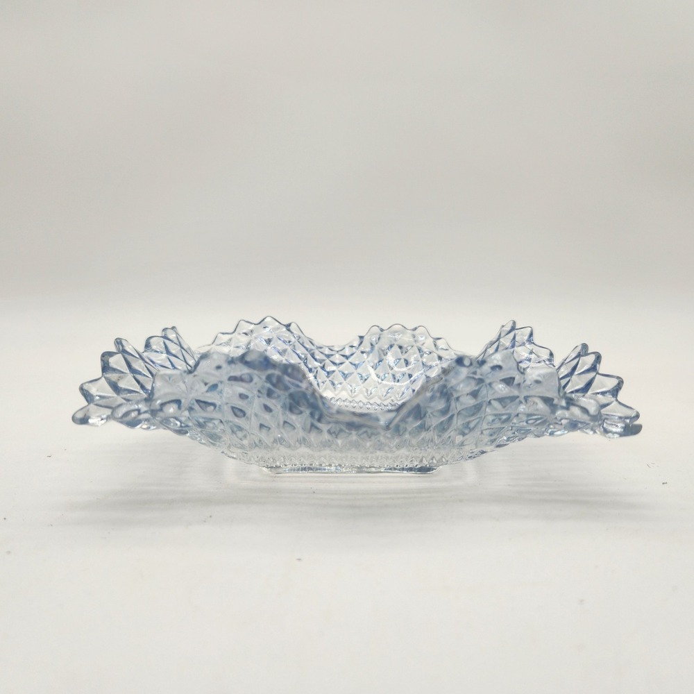 Vintage Indiana Glass Ice Blue Diamond Point Sawtooth Ruffle Pressed Glass Dish - Picture 7 of 10